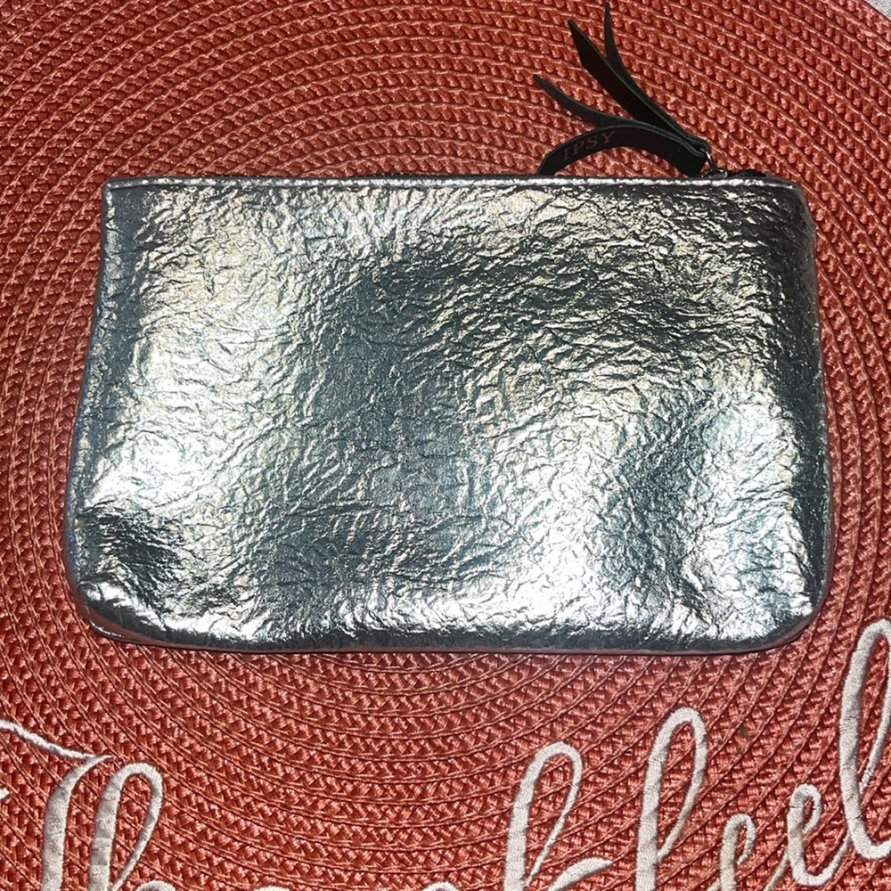 Ipsy Silver Cosmetic Makeup Travel Office Car Clutch Single Zip Bag Pouch